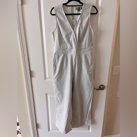 Point Sur Wide-Leg Tailored Jumpsuit in Denim Railroad Stripe size 14 - Picture 2 of 5